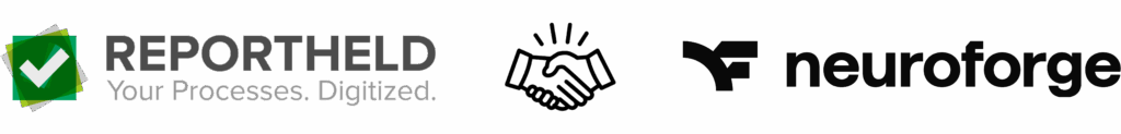 Logos verbunden Neuroforge und Reportheld